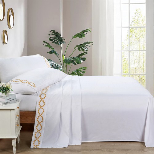 Luxury Embroidery 4PC Sheets Set Ultra Soft Hypoallergenic 8 Different Colors - Picture 3 of 76