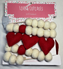 LOVE AND CUPCAKES RED HEARTS CREAM POM POMS 6 FT GARLAND FELT NIP