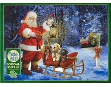 Santa's Puppy Sleigh Ride 1000 Piece Christmas Puzzle Cobble Hill 26 X 19 USA