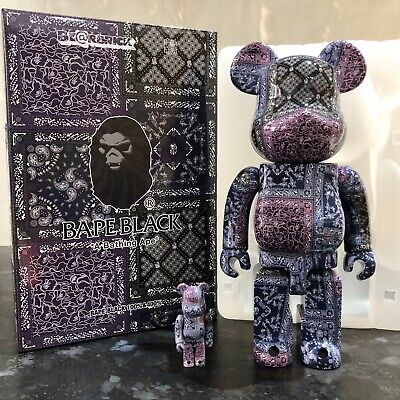 BE@RBRICK x BAPE(R) BLACK BANDANA（腰果花）1000% Bearbrick