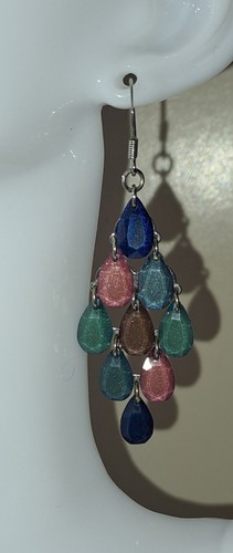 VINTAGE Earring Pierced Silver Tone Drops Faceted Bead Teardrop Cascading Pretty - Picture 4 of 11