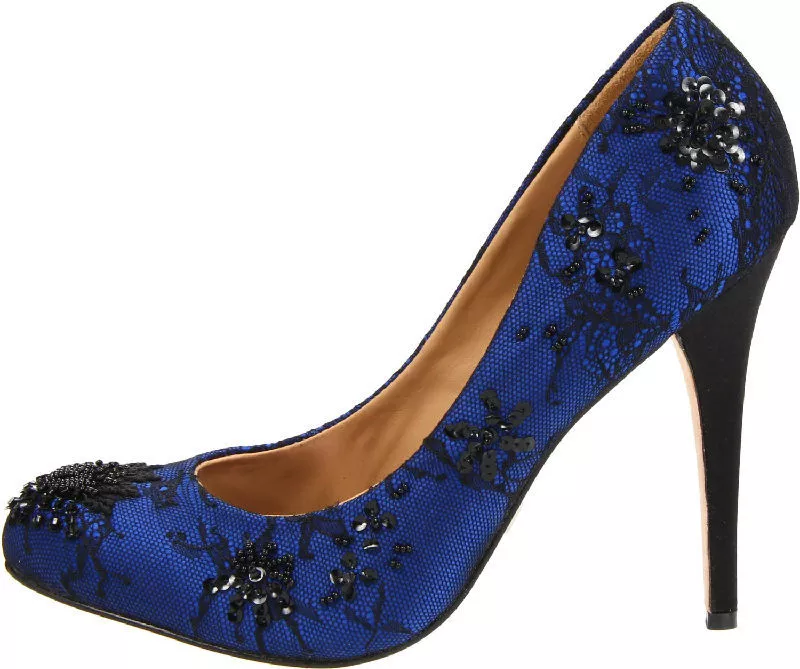 NIB Badgley Mischka SANOMA Embellished Lace mesh pumps heels shoes Royal BLUE 6