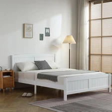 Modern Queen Full Twin Wood Bed Frame with Headboard Slat Mattress Foundation