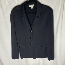 St. John Collection Black Knit Blazer Shoulder Pads Wool Blend Size 12