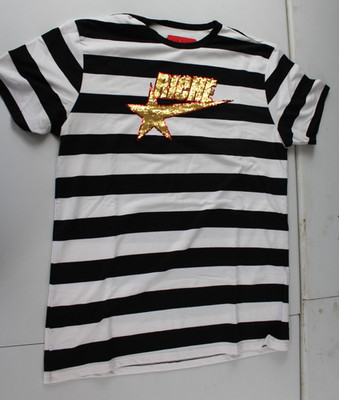 Vie + Riche Gold Logo Mens Tee Shirt Size XL X-Large Black White striped