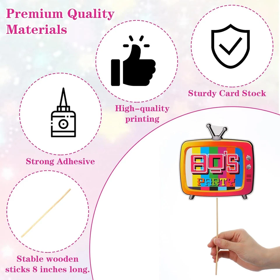 29 piezas accesorios para fotomatón, decoraciones de fiesta de los años 80, accesorios para fotomatón discoteca con 30P Foto 3 de 4