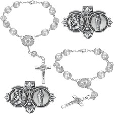 Frienda 4 Pcs Car Rosary Saint Benedict Rosary Rearview Mirror Hang Auto Rosary