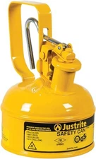 Justrite 1 Pint Type I Yellow Safety Can for Diesel with Flame Arrester, Self-Cl