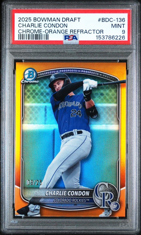 2025 Bowman Draft Charlie Condon Orange Refractor /25 PSA 9 BDC-136 Rockies