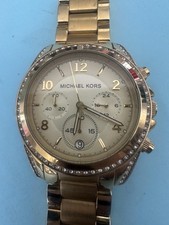 Michael Kors Watch Womens Gold Tone Chronograph Crystal Bezel MK-5166 10ATM
