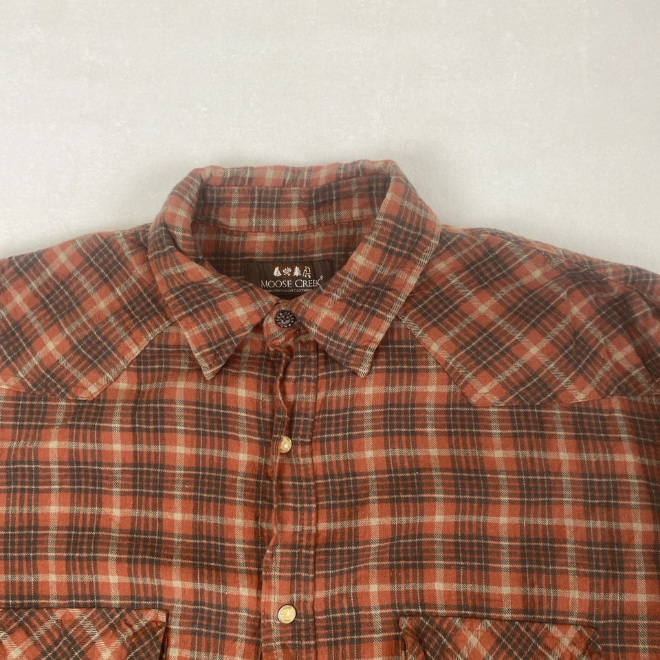Franela a Cuadros Occidental Y2K Moose Creek Algodón Naranja Quemado Perla Botón a Presión 2XL Foto 4 de 4