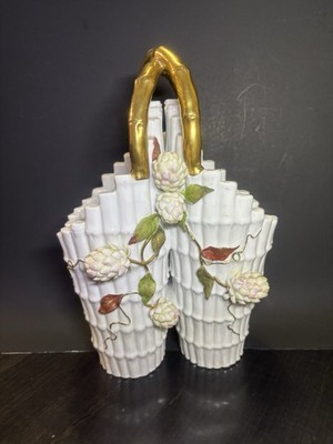 Antique English Royal Worcester Porcelain Bamboo Vase With Handle 6254