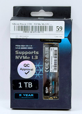 Silicon Power 1TB NVMe M.2 PCIe Gen3x4 2280 SSD (SP001TBP34A60M28) - NEW OB