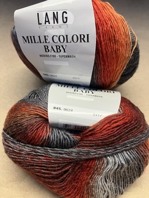 2 Balls Lang Mille Colori Baby Superwash Merino Yarn Color 0024 Reds greys