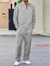 Men Tracksuit Outfit 2-Piece Set Long Sleeve Waffle Shirt and Pants Set