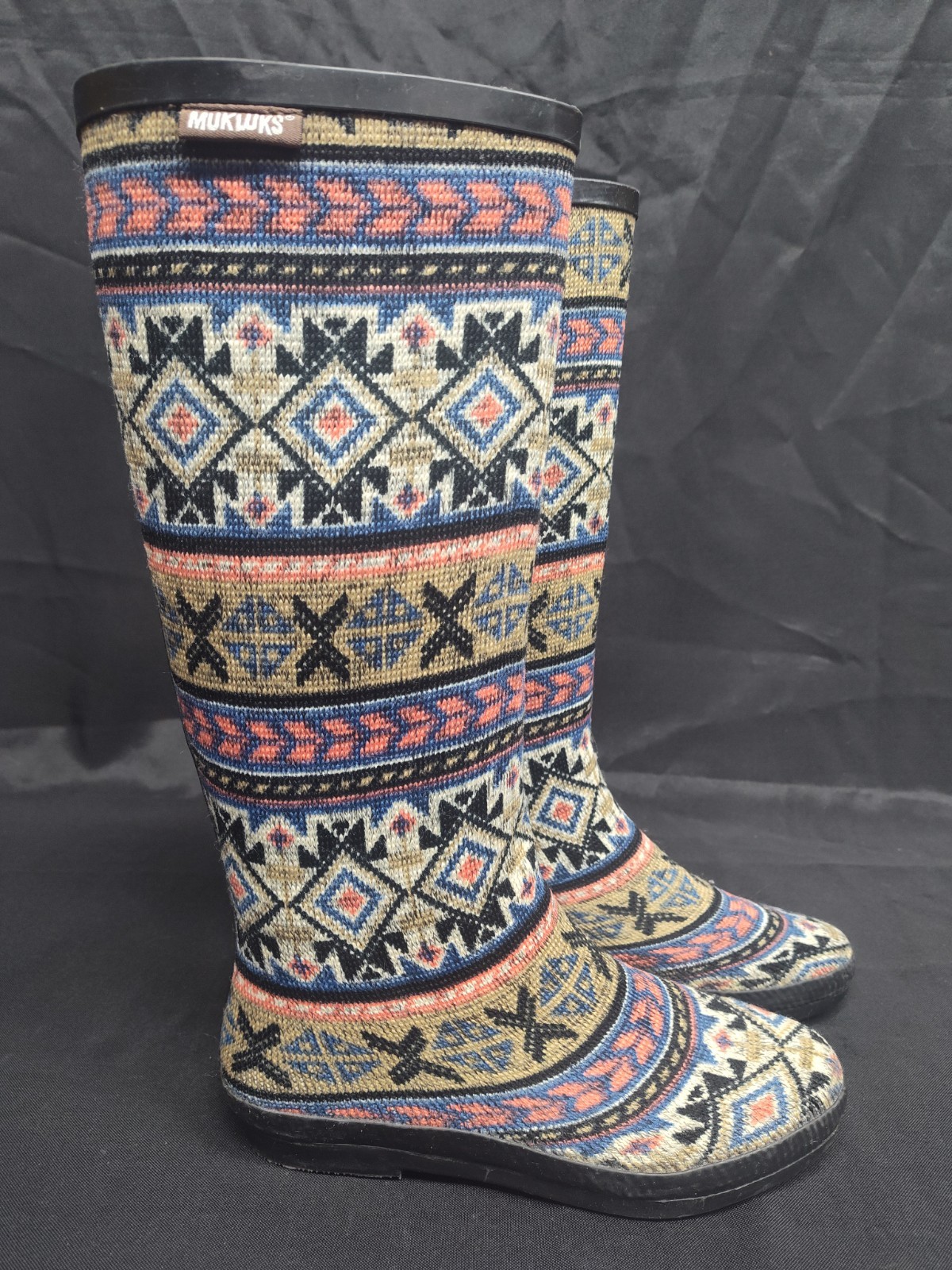 MukLuks Rain Boots Aubrey Knit Rubber   Southwestern  Aztec  Sz 7  Sz 38-image