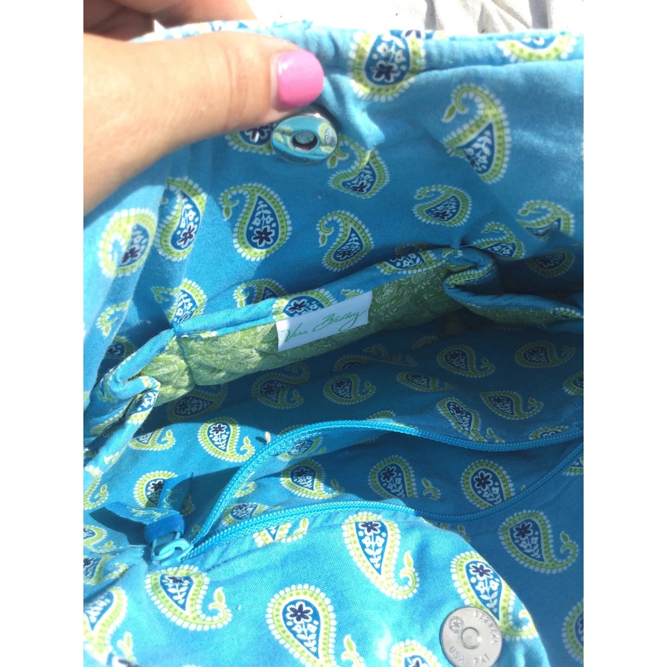 Vera Bradley Bolso de Mano Mediano Monedero 10” Cartera Azul Tela Paisley Vegano Lavable Foto 3 de 4
