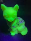 Fenton Hand Painted Burmese Satin Glass Kitten Cat Figurine UV Glow Signed 4"