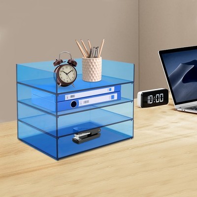 4 Stück Schreibtisch-Organizer und Aufbewahrung Stapelbar Acryl Organizer Blau