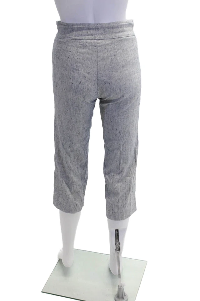 Pantalones cortos Avenue Montaigne para mujer de lino a rayas tiro medio azules talla 0 Foto 3 de 4