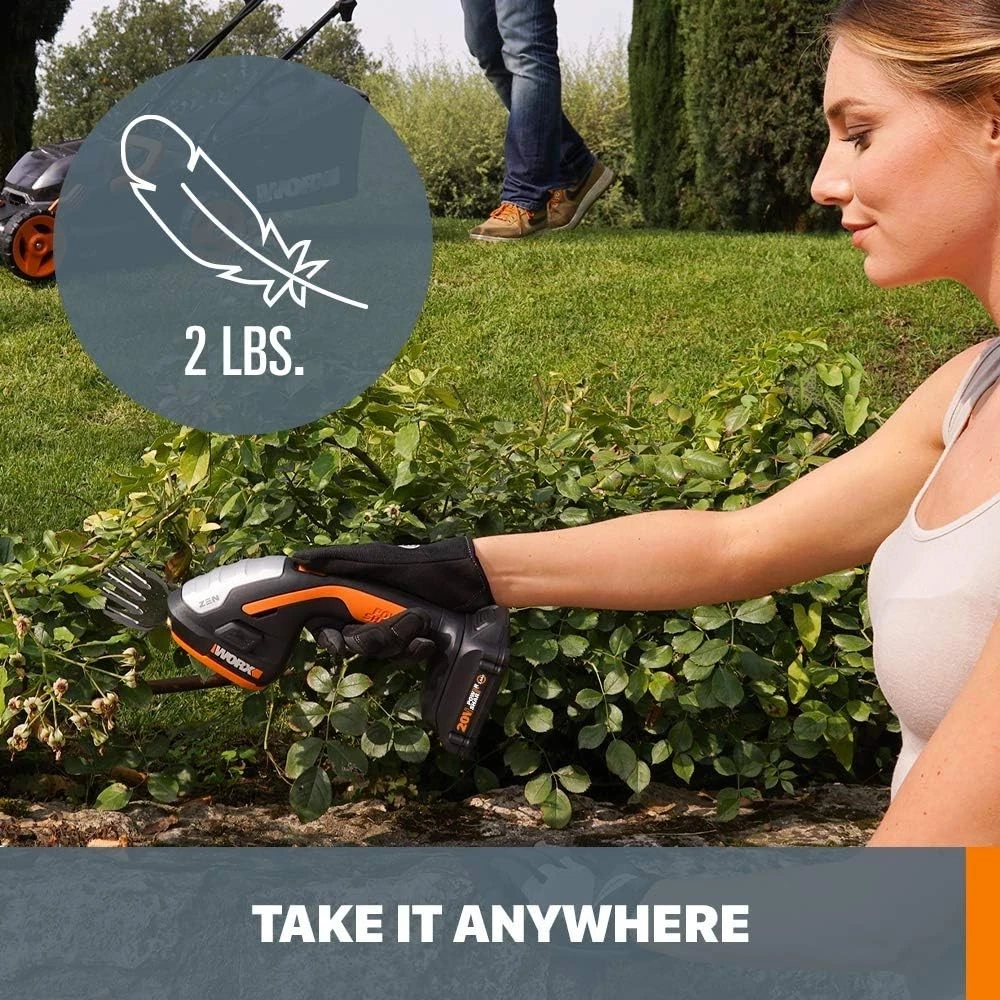 WORX 20V Power Share Cordless 4" Shear and 8" Shrubber Trimmer - Thumbnail 3