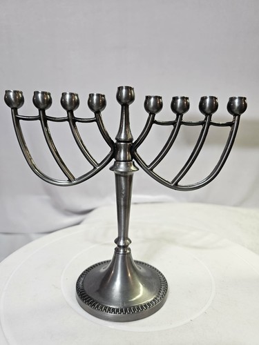Hanukkah Chanukah Pewter Color Metal Menorah Israel- A48 - Picture 4 of 7