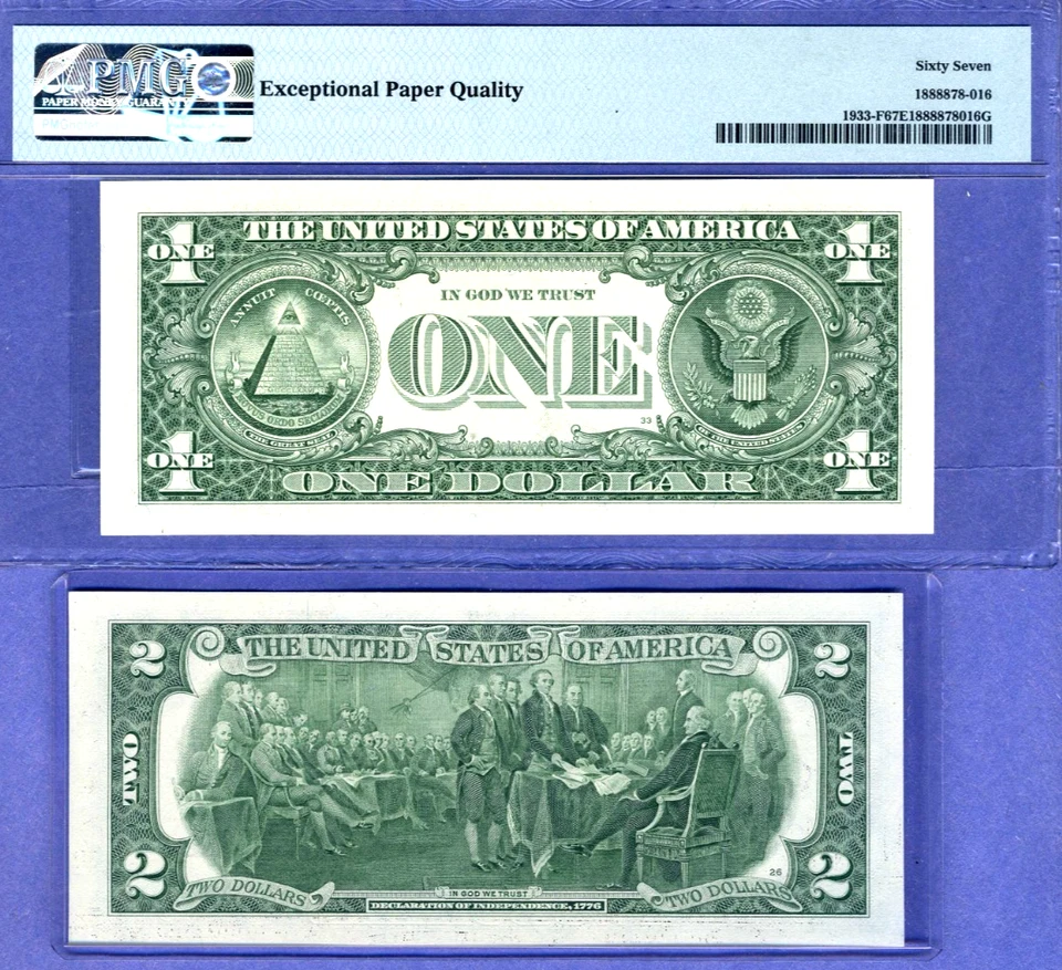 INCREDIBLE MATCHING REPEATER Fancy Serial number $2 + $1 Gem Uncirculated PMG - Image 3 of 3