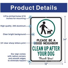 4 Pack 14" x 10" Clean Up After Your Dog Signs - Rust Free Aluminum, UV Printed