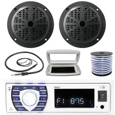 Pyle 1-DIN Bluetooth Marine MP3 Radio W/White Cover, 2x 5.25'' 100W Max Speakers