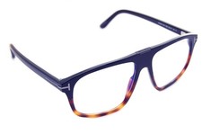 TOM FORD Blue Block Men Eyeglasses FT5901 056 Large Square Frame BLACK HAVANA