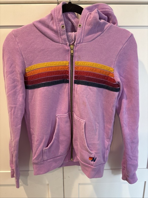 Aviator nation five striped hoodie full zip purple kid size 10