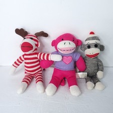 Lot of 3 Valentines Sock Monkey Dan Dee Plush Red White Heart Stuffed Animal