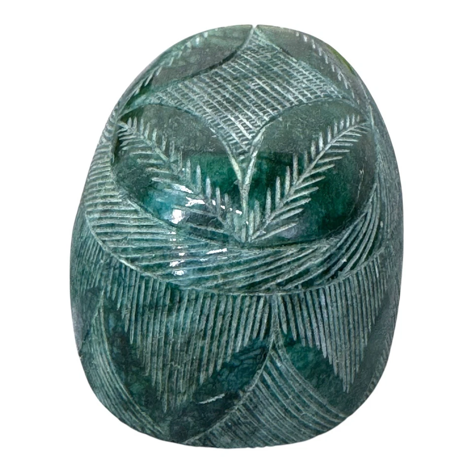Hand-Carved Green Emerald Gemstone Intricate Leaf Pattern 1700+ Carats Large - Image 2 of 4