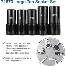 5pc 71670 Extra Large Tap Holding Socket Set with holder 5/8"11/16",3/4",7/8",1"