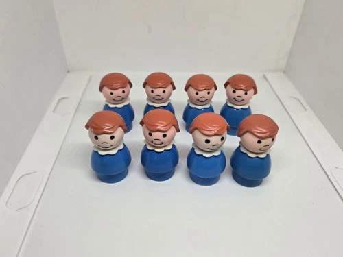 Vintage Fisher Price little people lot/8 blue plastic girls brown hair