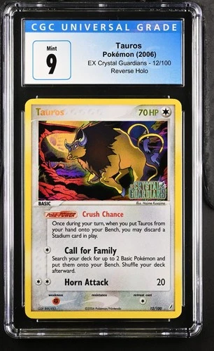 CGC 9 Tauros 12/100 2006 Crystal Guardians STAMPED Reverse Holo Rare Pokemon