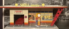 tippco tin toy Atomic MCM 1950s Shell Service Gas Station Garage Tipp Co Germany