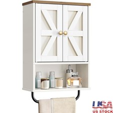 Wall Mounted Bathroom Cabinet W/ Adjustable Shelf Towel Bar Organizer Storage US