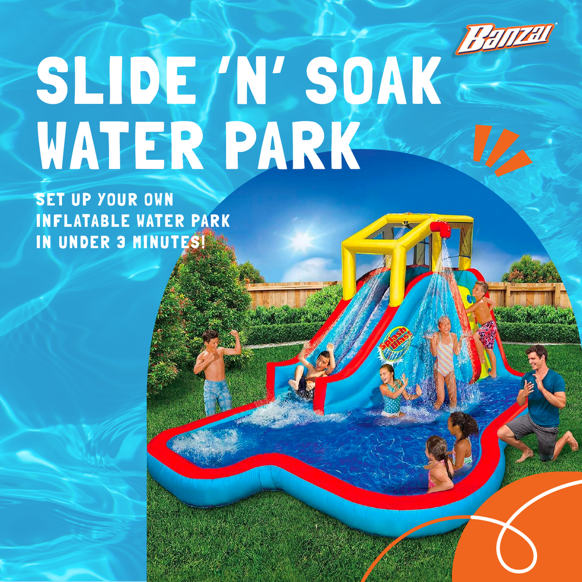 Banzai Slide N' Soak Inflatable Outdoor Kids Splash Pool Water