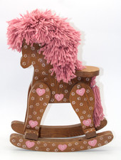 Folksy Wooden Decorative Rocking Horse Pink Hearts Mane Tail 13 x 5 x 18