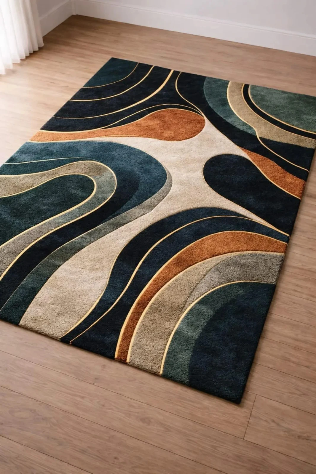 Hand Tufted Wool Rug Red Gold Abstract Wave Area Rug, Luxury VIP Area Rug.