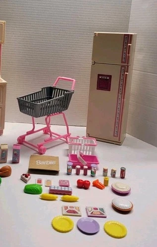 1987 BARBIE Sweet Roses Kitchen Refrigerator & Accessories Vintage
