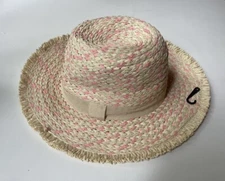 NWT AMERICAN EXCHANGE Straw Panama Sun Hat Natural Pink Fringe NORDSTROM