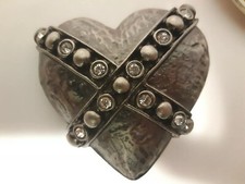 Belt Buckle Heart Silver Plated Rhinestones