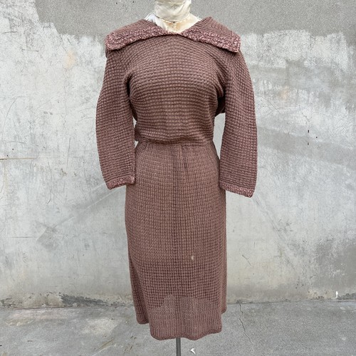 Vintage 1940s Mauve Pink Knit Dress 