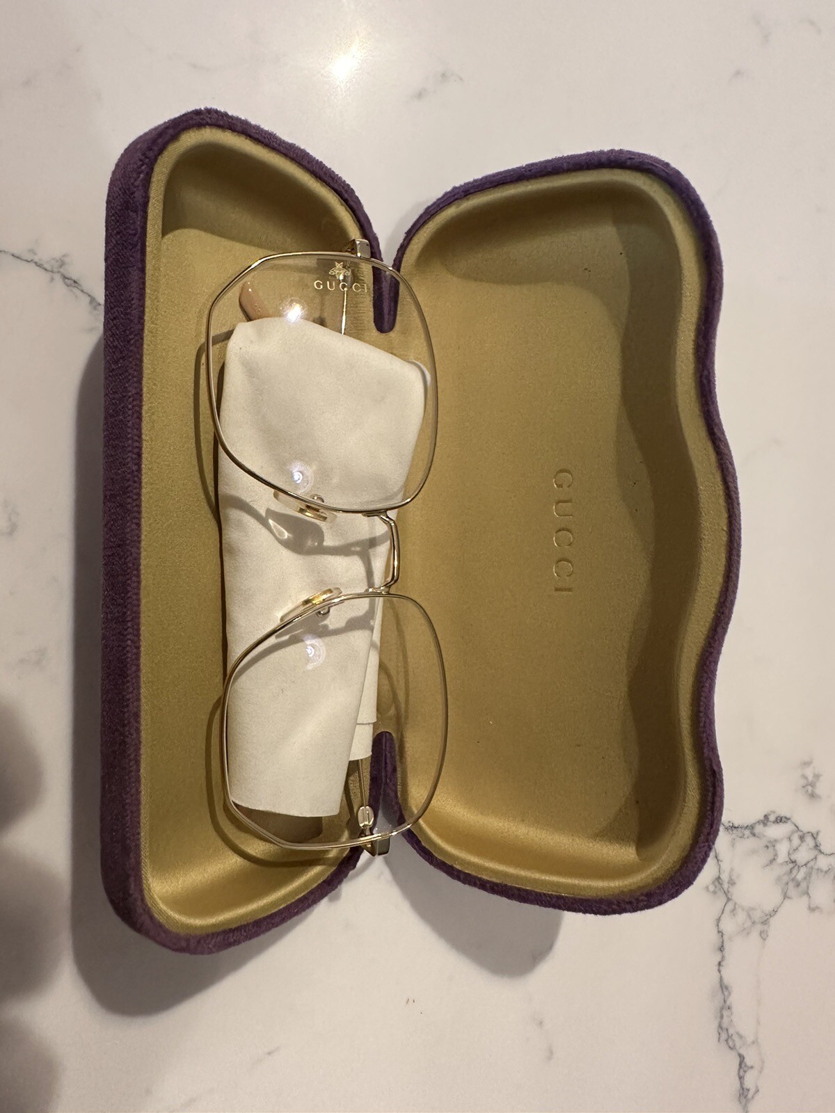 Gucci rectangular metal frame sunglasses with Blu… - image 7