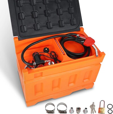 #ad 48 Gallon 10 GPM Portable Fuel Tanks with 12V DC Electric Transfer Pump Orange $435.99