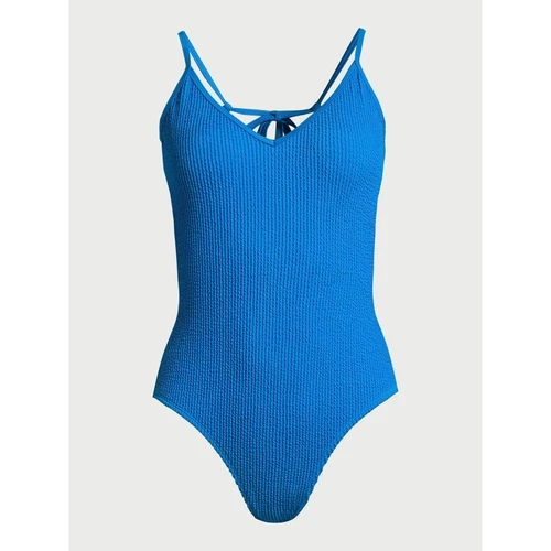 No Boundaries Juniors M 7-9 Crinkle One Piece Swimsui Blue Adjustable Tie - Picture 3 of 5