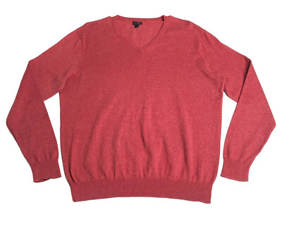 J Crew Sweater Mens Large Red Cotton Cashmere Blend Preppy V-Neck Pullover  Flaw