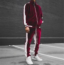 Mens Velvet Tracksuit 2 Piece Casual Pant Sweater Sweatsuit Sport Sweatshirt Set